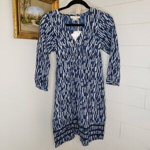 Mata Traders NWT All Gathered Up Dress Blue 3/4 Sleeve Size Small